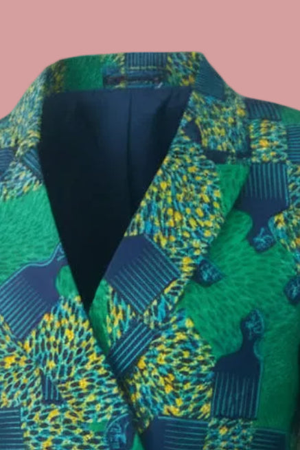 Blazer Femme Wax Africain "Peigne Afro" – Veste 6 Boutons Doublée Coton | WaxBazaar