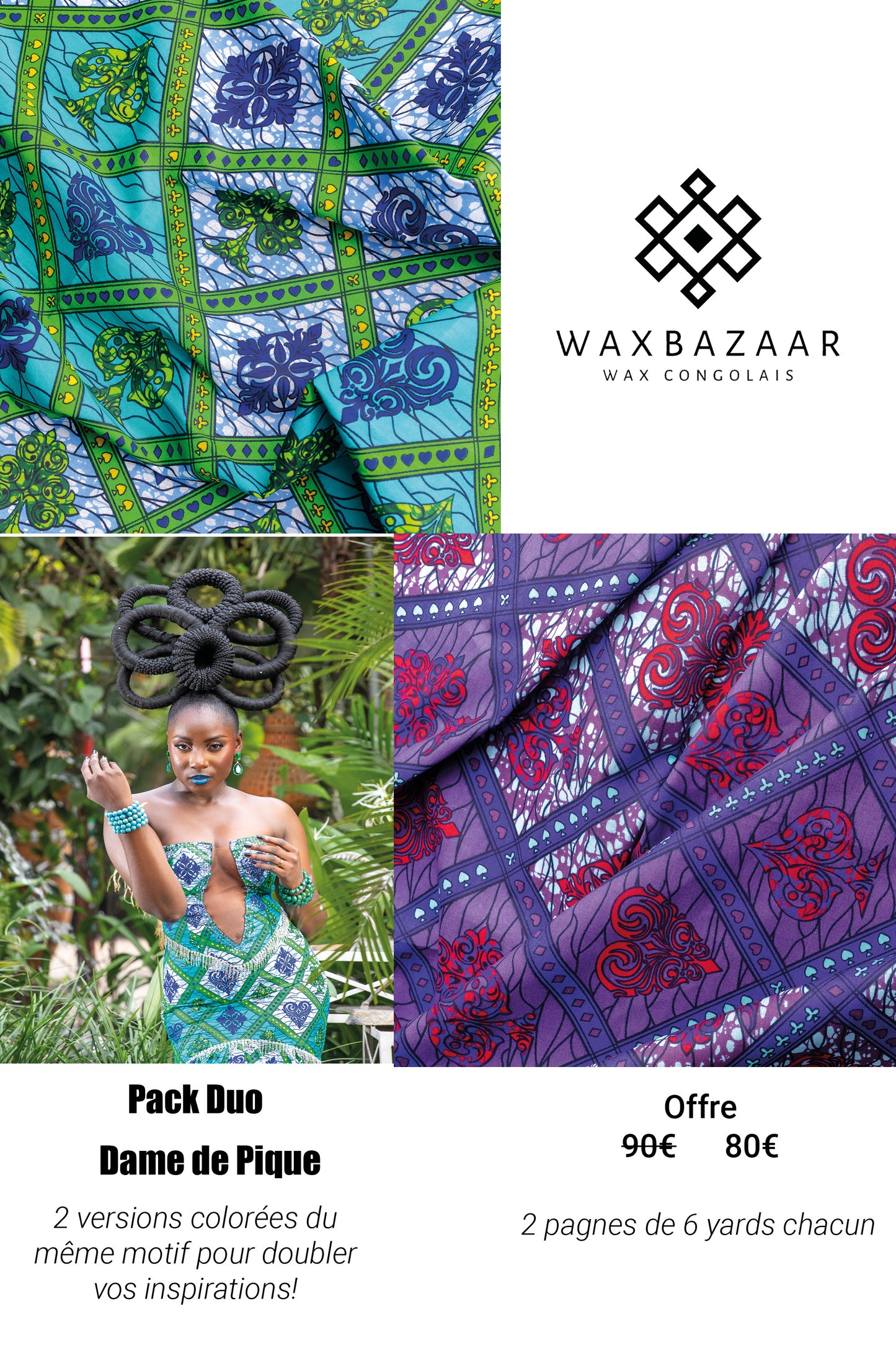 Pack Duo Wax congolais DAME DE PIQUE