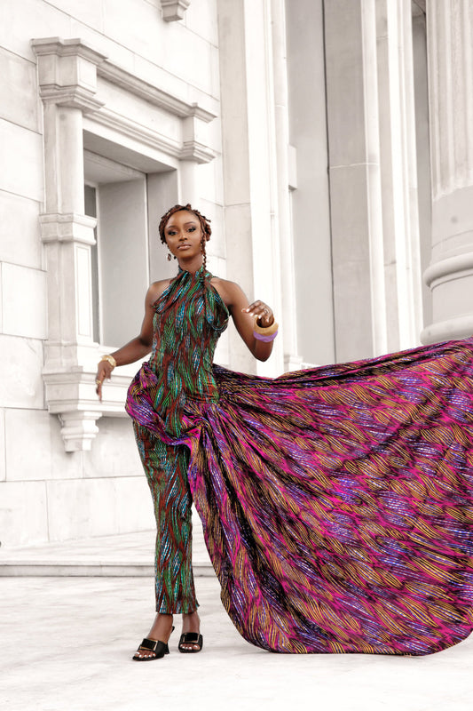 Pagne wax congolais Ebale fleuve Congo vert chocolat mauve fuchsia WaxBazaar