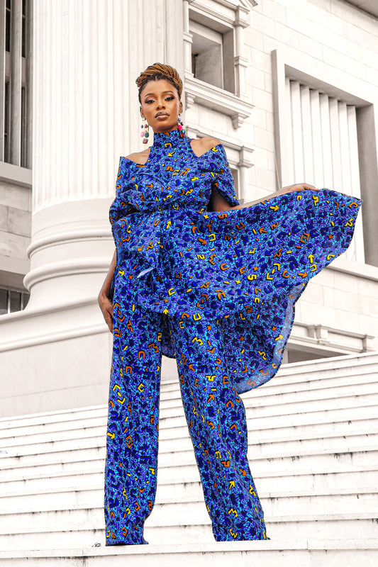 Pagne wax congolais Kuba 09 motifs cosmiques bleu électrique rose bordeaux WaxBazaar