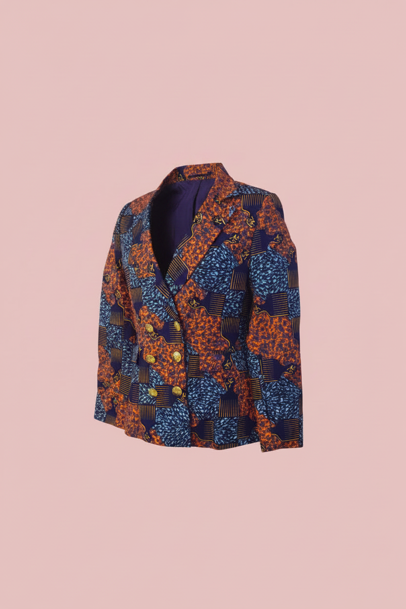Blazer Femme Wax Africain "Peigne Afro" – Veste 6 Boutons Doublée Coton | WaxBazaar